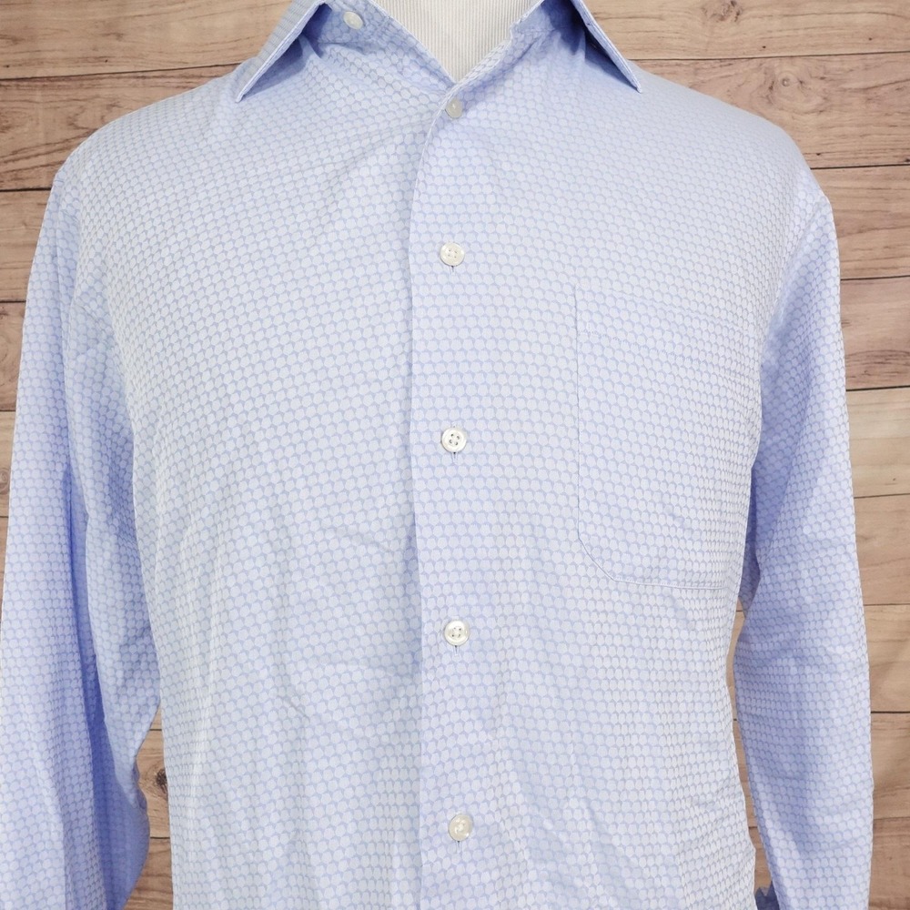 Paul Fredrick Dress Shirt Mens 16.5 32/33 Classic Fit Blue Geometric Long Sleeve